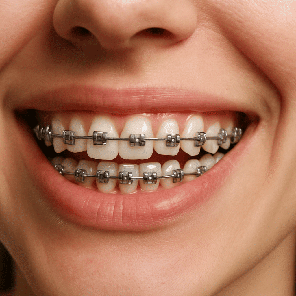 Patiente portant ses nouvelles bagues dentaires